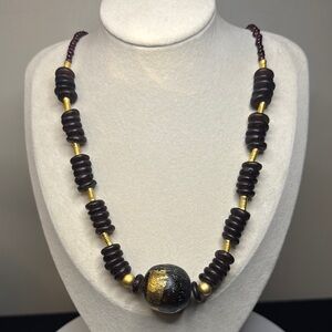 Raw & Polished Garnet Gold Trim Necklace